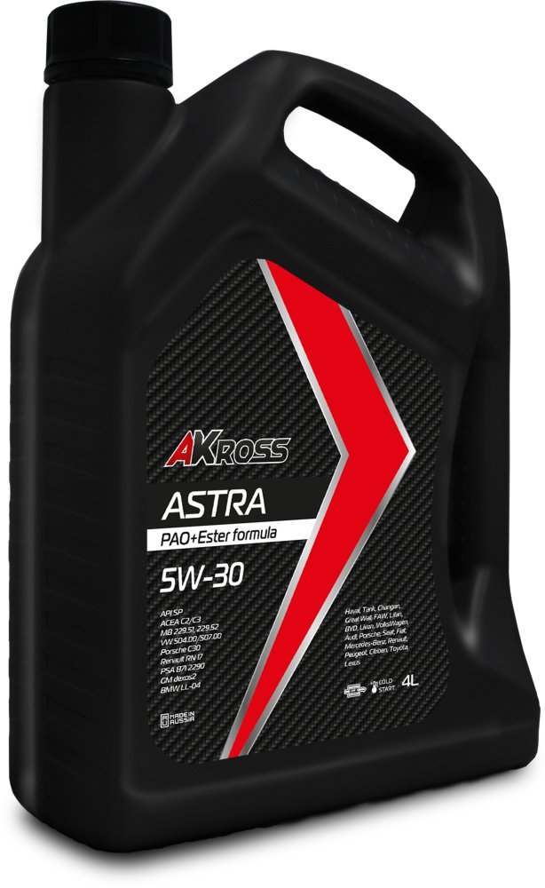 Синтетическое моторное масло AKross Astra 5W-30 SP С2/С3 PAO+Ester formula 4 л