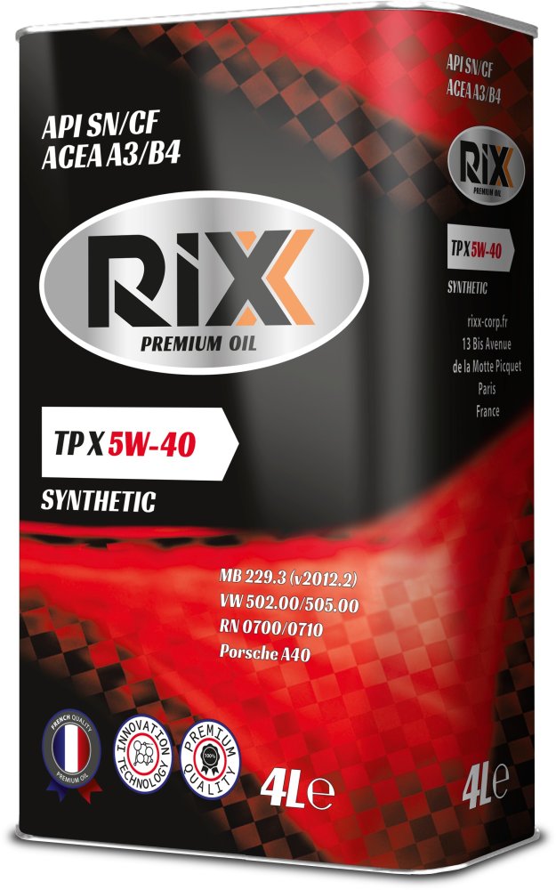 Синтетическое моторное масло RIXX TP X 5W-40 SN/CF ACEA A3/B4 – 4 л