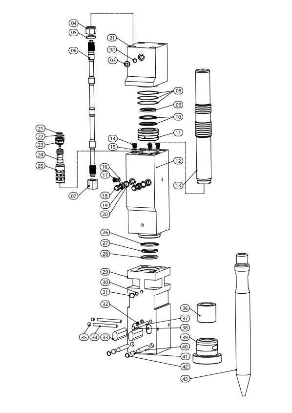 RR1100FX - внутренняя часть гидромолота (1100FX-005 Стяжной болт в сборе)