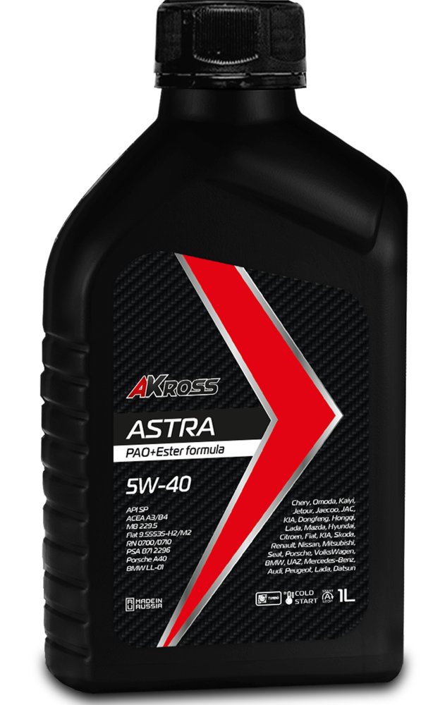Синтетическое моторное масло AKross Astra 5W-40 SP A3/B4 PAO+Ester formula 1 л
