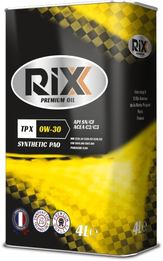 Синтетическое моторное масло RIXX TP X 0W-30 SN/CF C2/C3 железная канистра 4 л