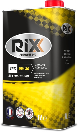 Синтетическое моторное масло RIXX TP X 0W-30 SN/CF C2/C3 железная канистра 1 л